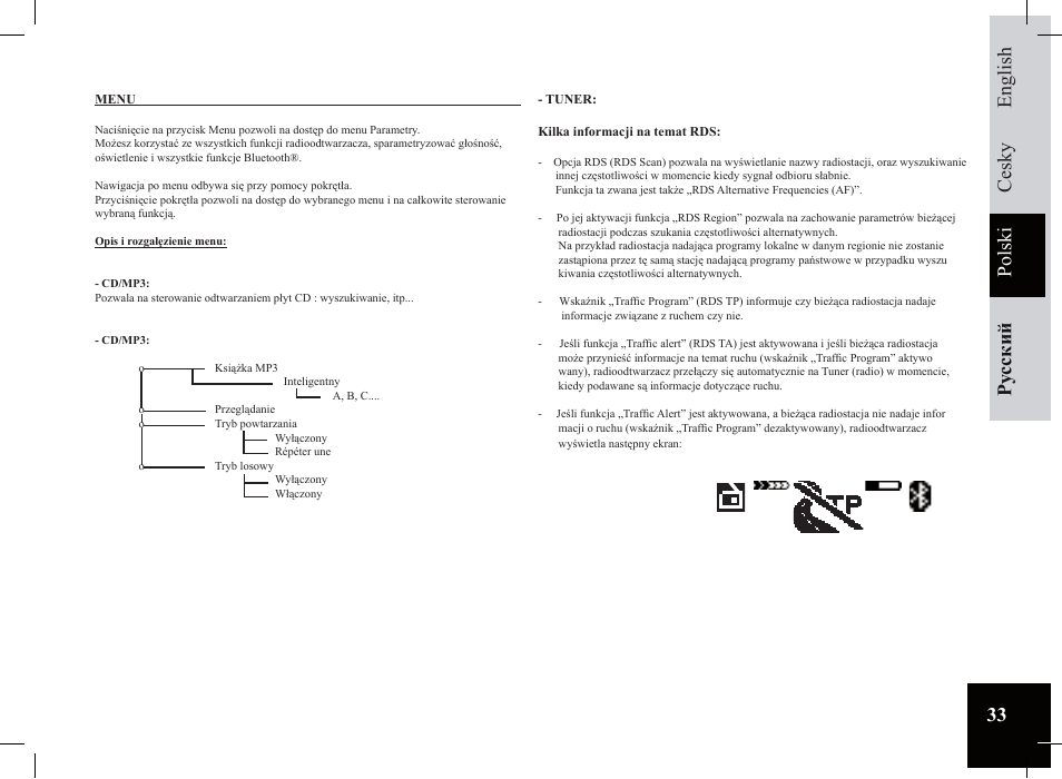 Ру сский polski cesky english | Parrot Car CD MP3 Player User Manual | Page 33 / 52