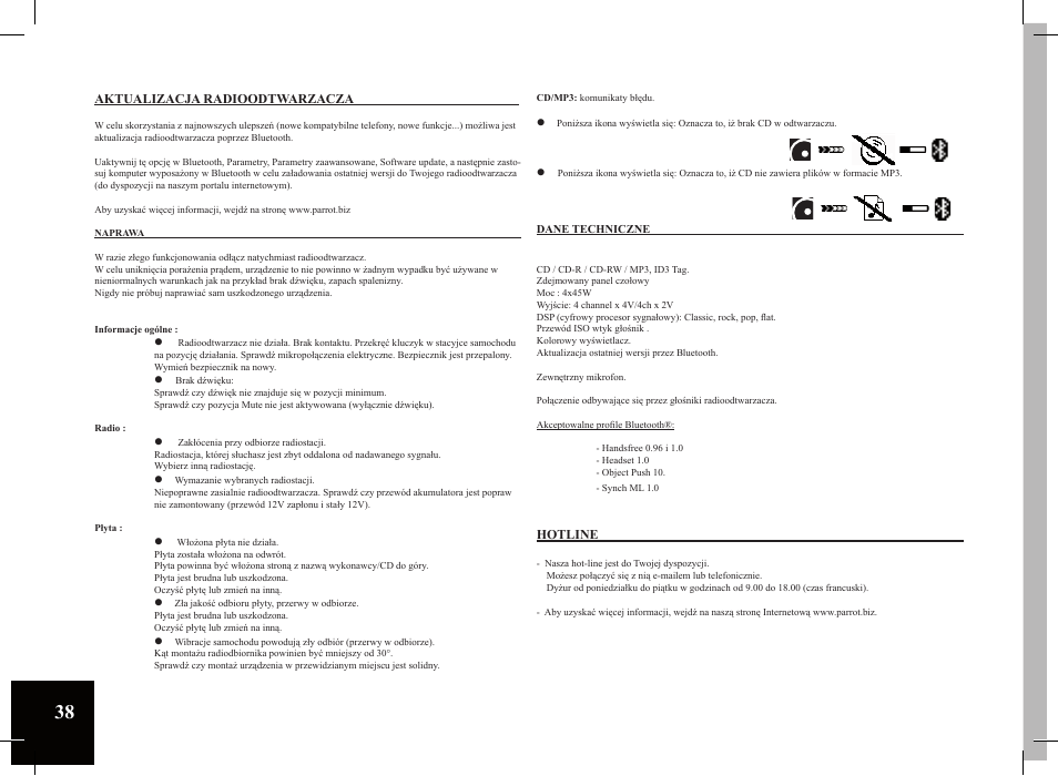 Parrot Car CD MP3 Player User Manual | Page 38 / 52