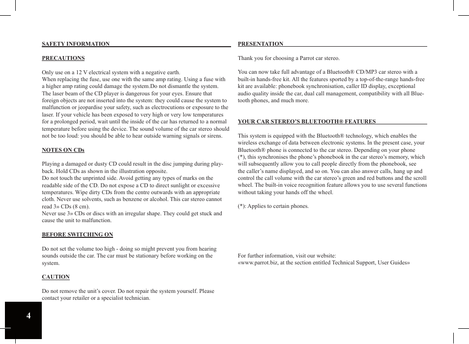 Parrot Car CD MP3 Player User Manual | Page 4 / 52