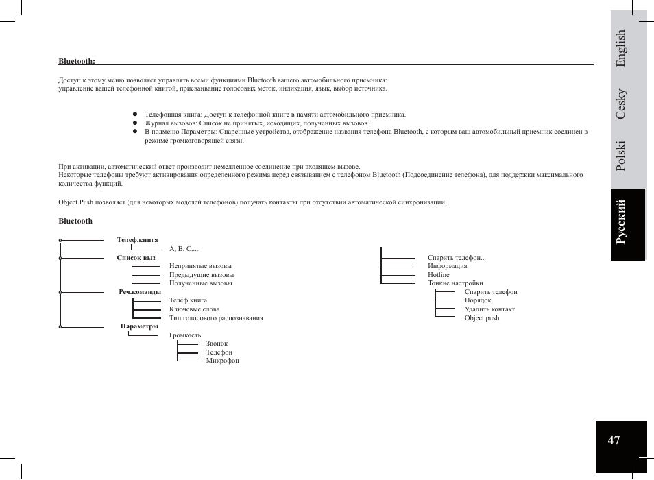 Ру сский polski cesky english | Parrot Car CD MP3 Player User Manual | Page 47 / 52