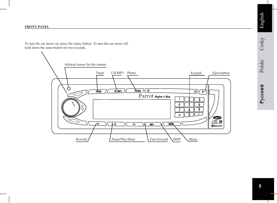 Ру сский polski cesky english | Parrot Car CD MP3 Player User Manual | Page 5 / 52