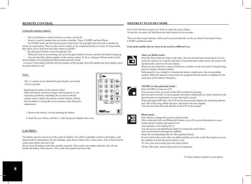 Parrot Car CD MP3 Player User Manual | Page 8 / 52