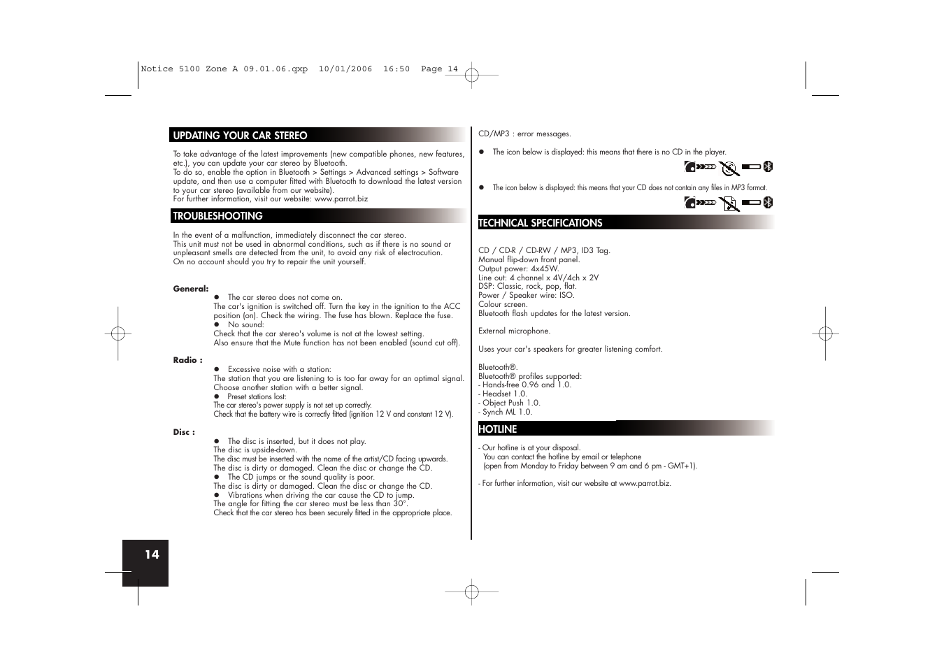 Parrot CD/MP3 Hands-free Receiver User Manual | Page 14 / 76