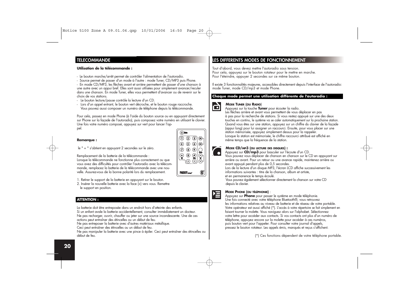 Parrot CD/MP3 Hands-free Receiver User Manual | Page 20 / 76