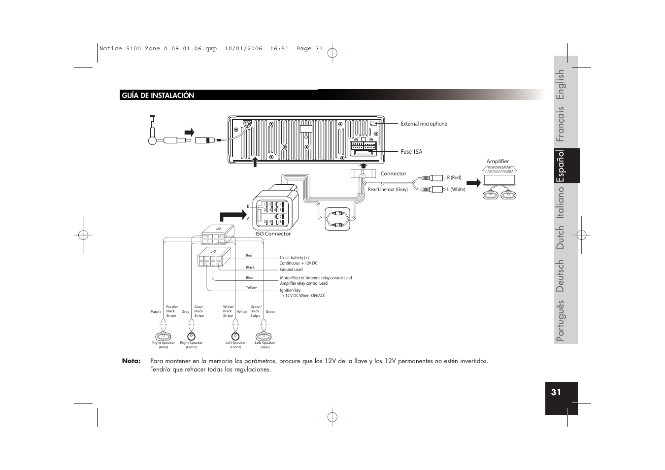 Guía de instalación | Parrot CD/MP3 Hands-free Receiver User Manual | Page 31 / 76