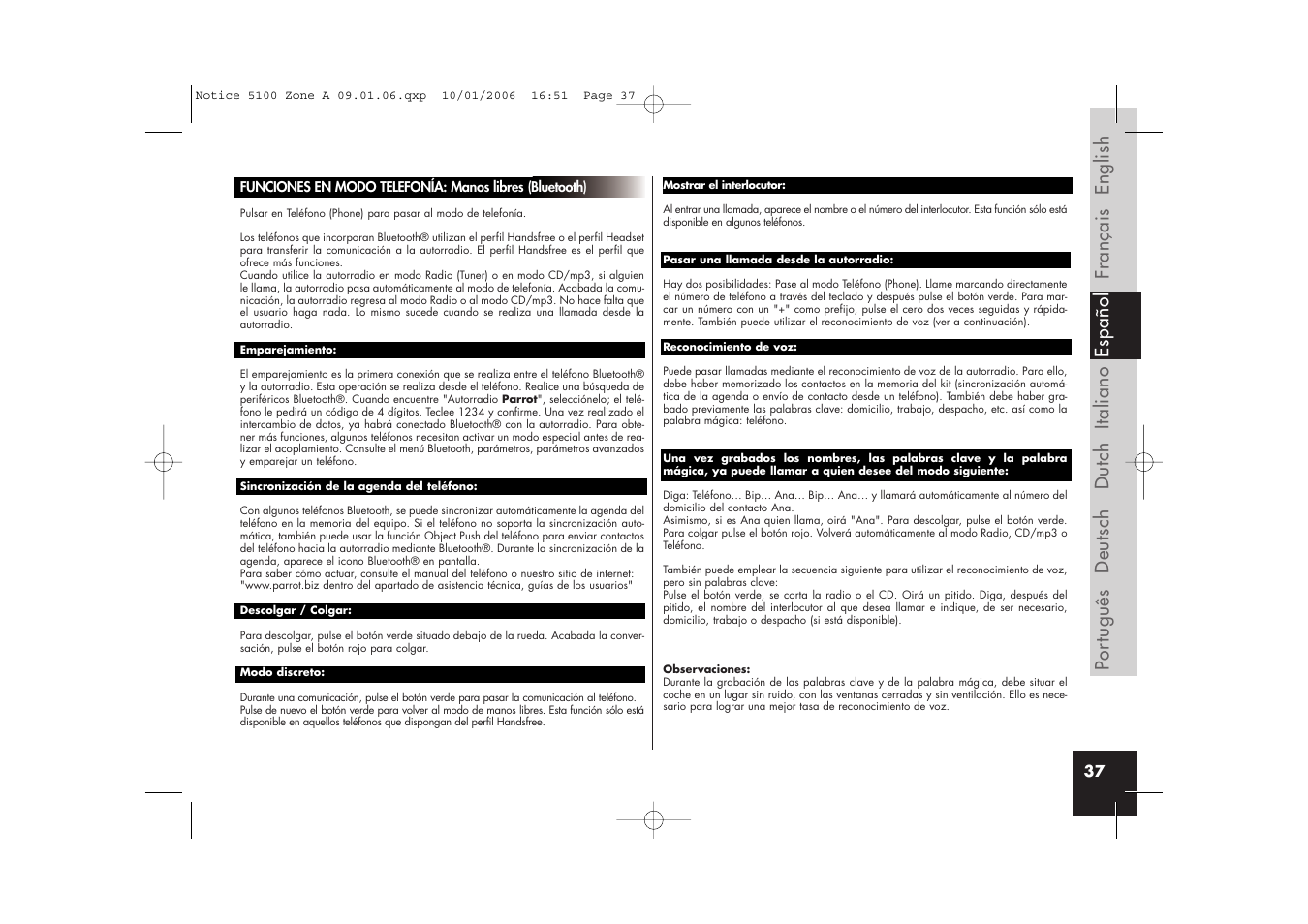 Parrot CD/MP3 Hands-free Receiver User Manual | Page 37 / 76