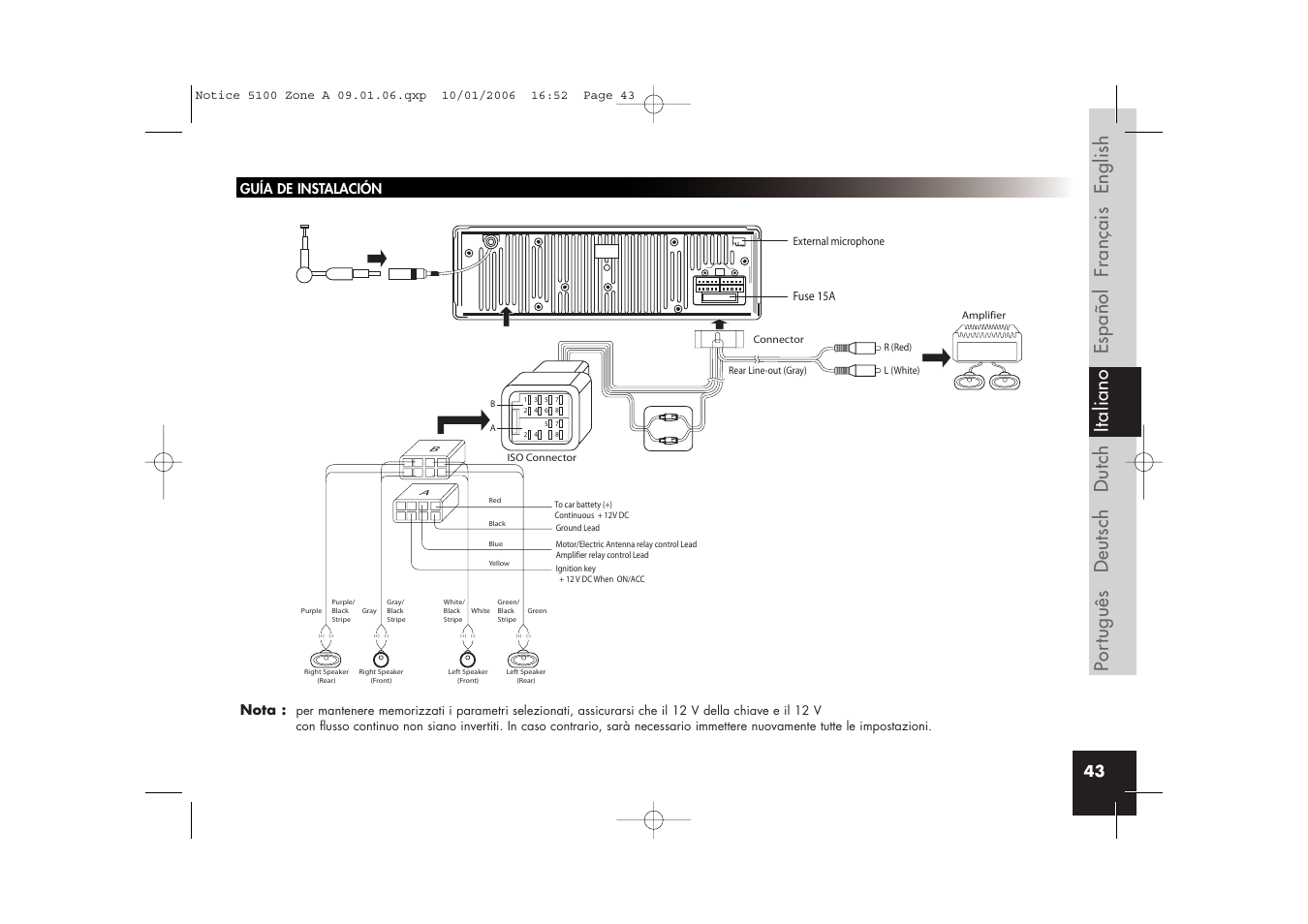 Guía de instalación nota | Parrot CD/MP3 Hands-free Receiver User Manual | Page 43 / 76