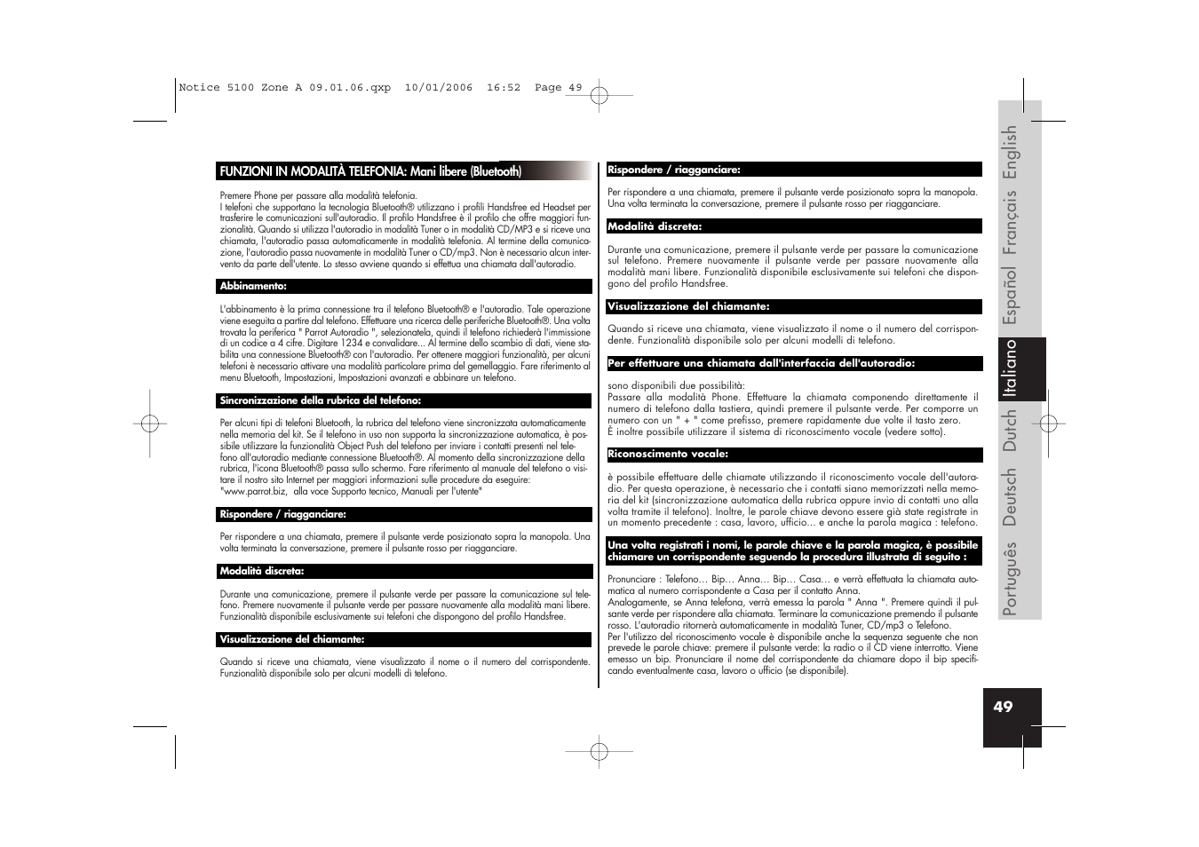 Parrot CD/MP3 Hands-free Receiver User Manual | Page 49 / 76