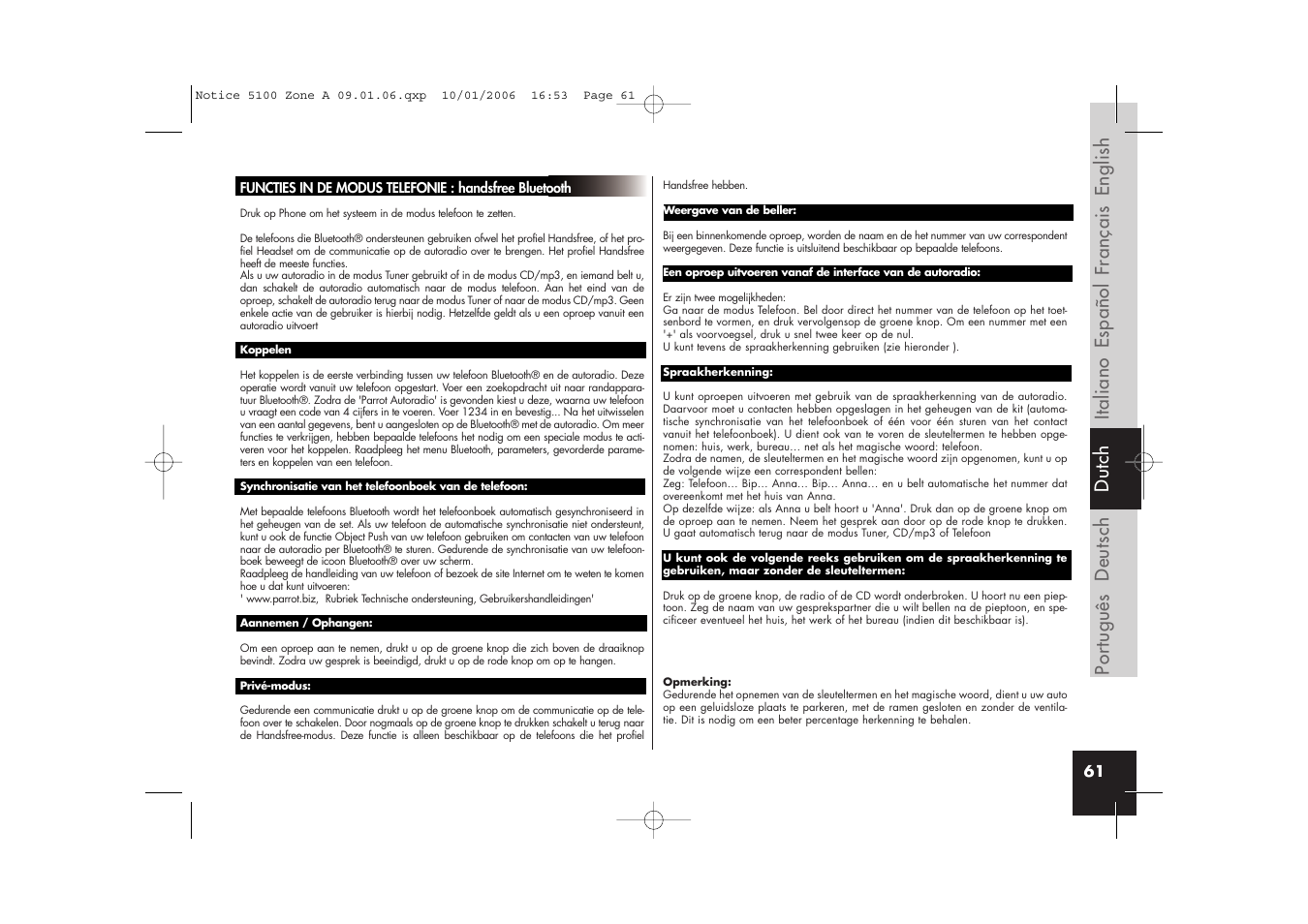 Parrot CD/MP3 Hands-free Receiver User Manual | Page 61 / 76