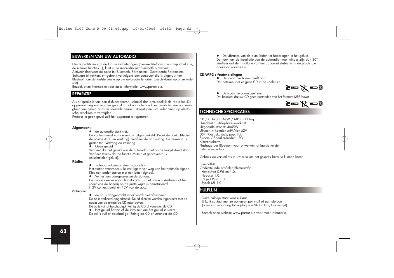 Parrot CD/MP3 Hands-free Receiver User Manual | Page 62 / 76