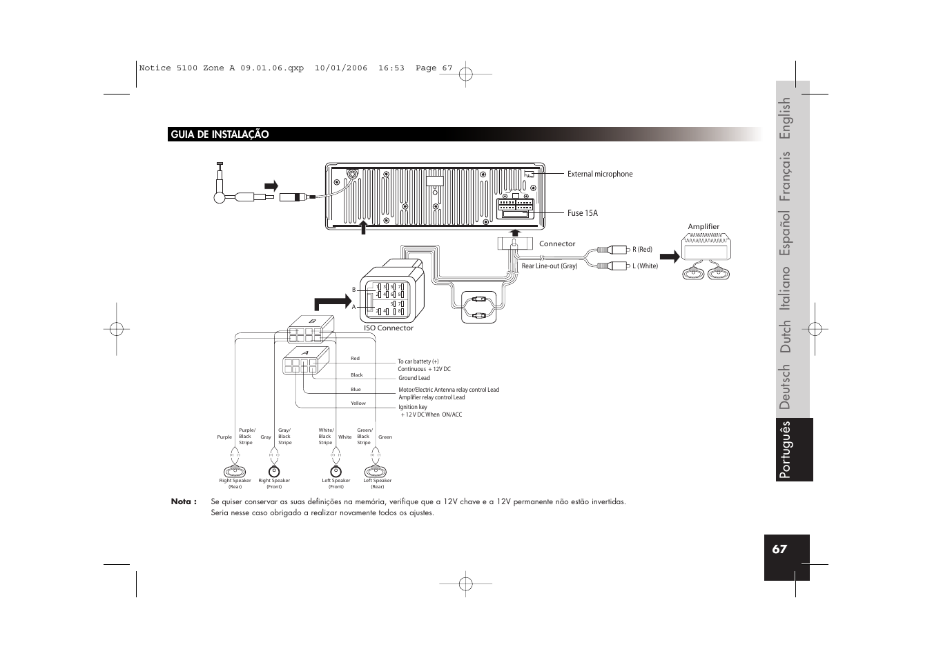 Guia de instalação | Parrot CD/MP3 Hands-free Receiver User Manual | Page 67 / 76