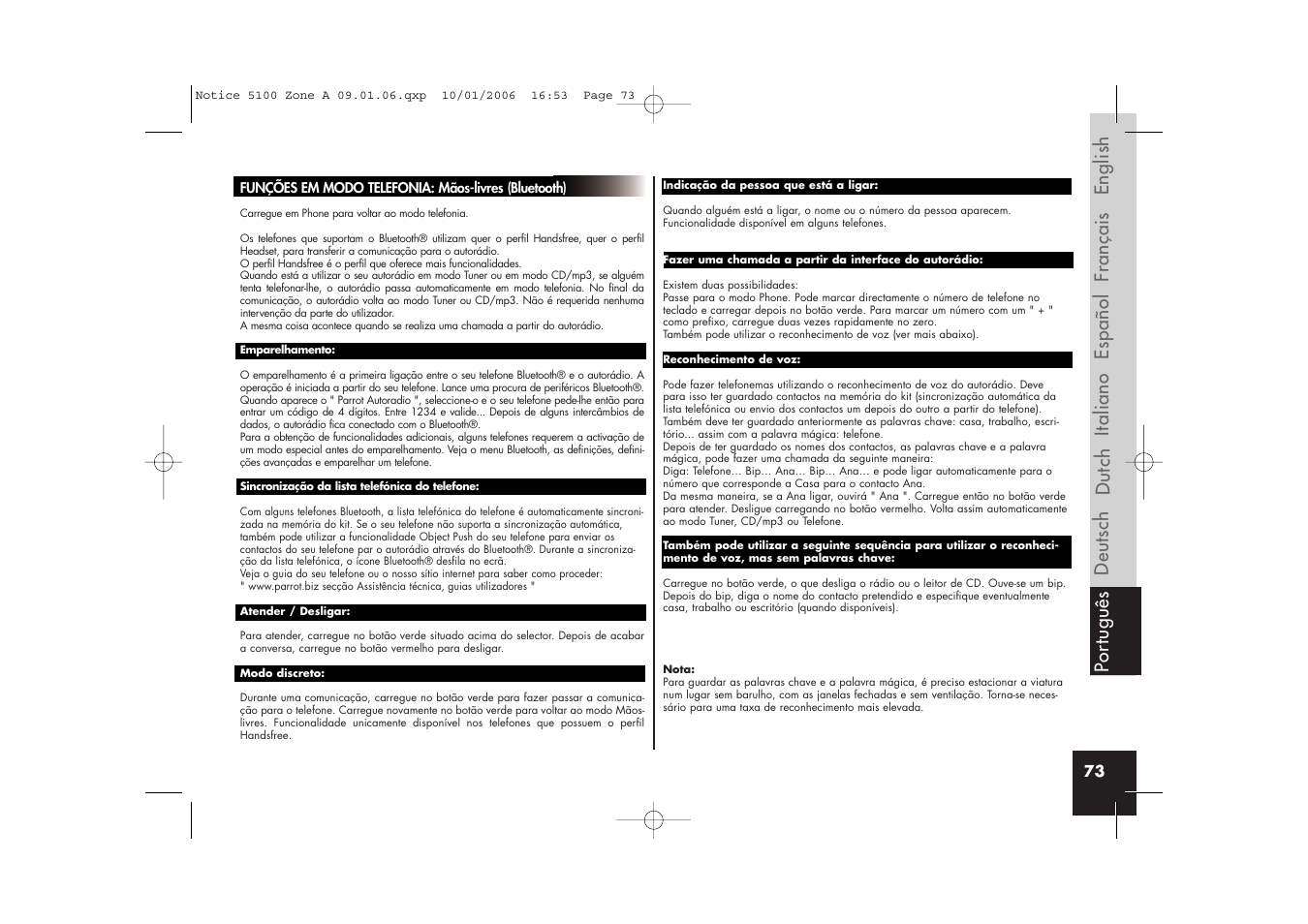 Parrot CD/MP3 Hands-free Receiver User Manual | Page 73 / 76