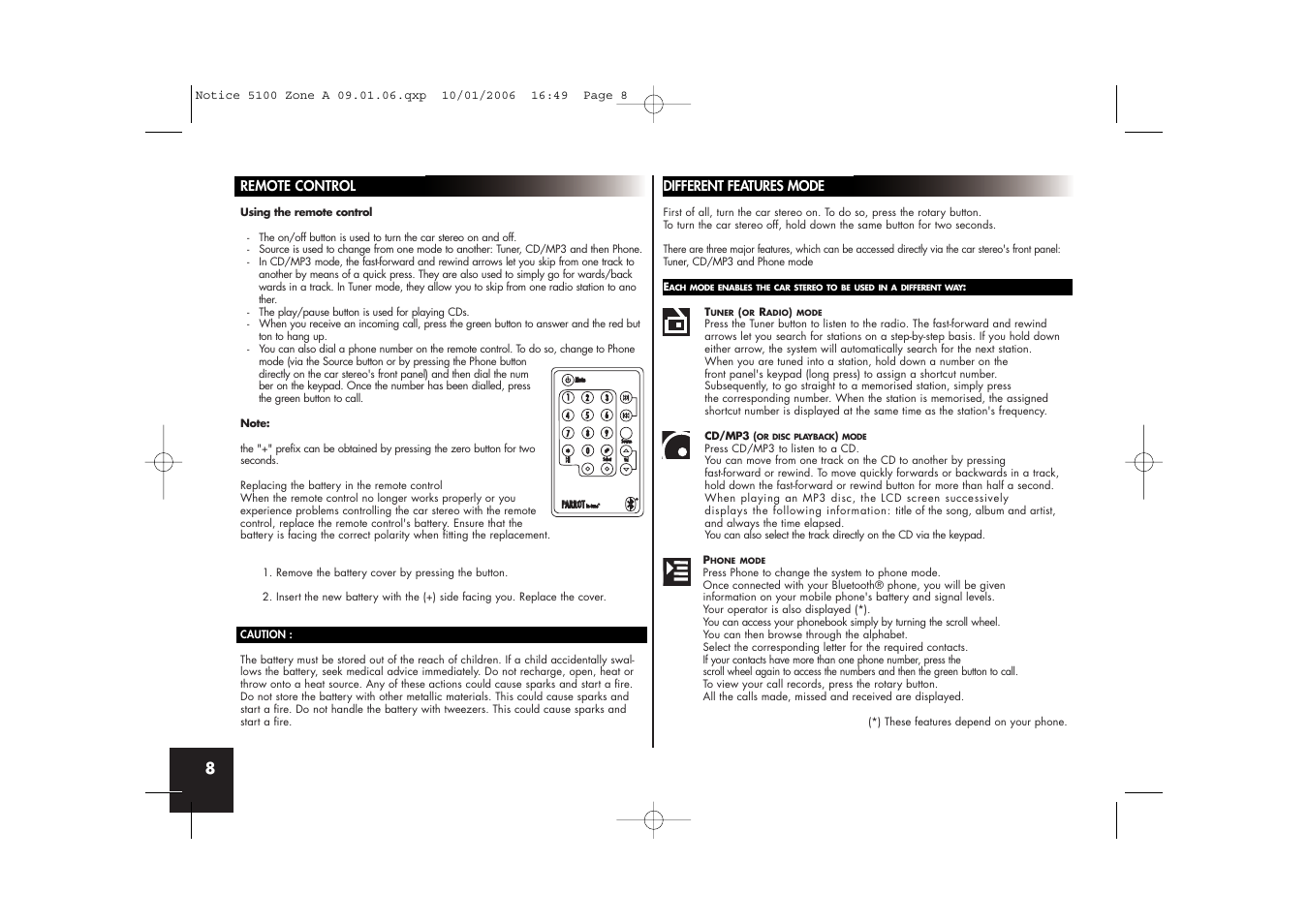 Parrot CD/MP3 Hands-free Receiver User Manual | Page 8 / 76