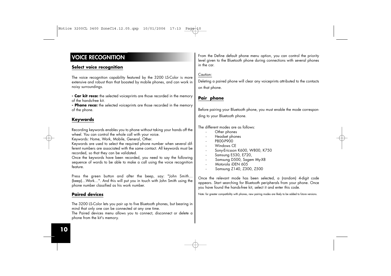 10 voice recognition | Parrot 3200 LS-Color User Manual | Page 10 / 80