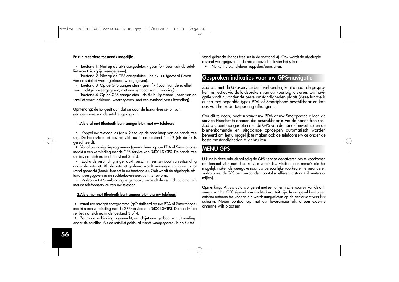 Gesproken indicaties voor uw gps-navigatie, Menu gps | Parrot 3200 LS-Color User Manual | Page 56 / 80