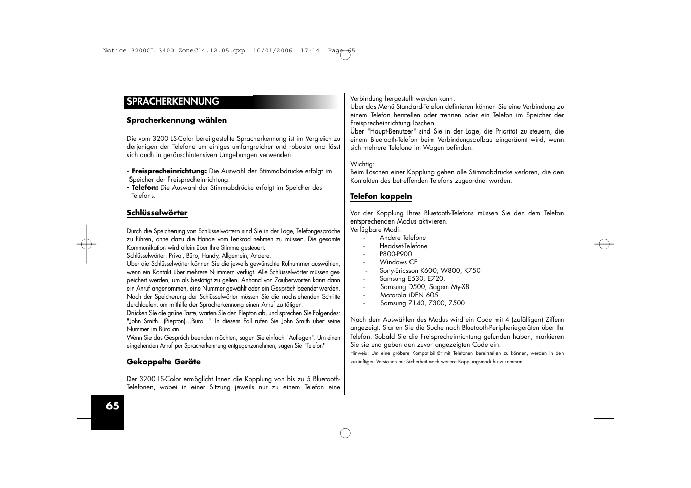 65 spracherkennung | Parrot 3200 LS-Color User Manual | Page 65 / 80