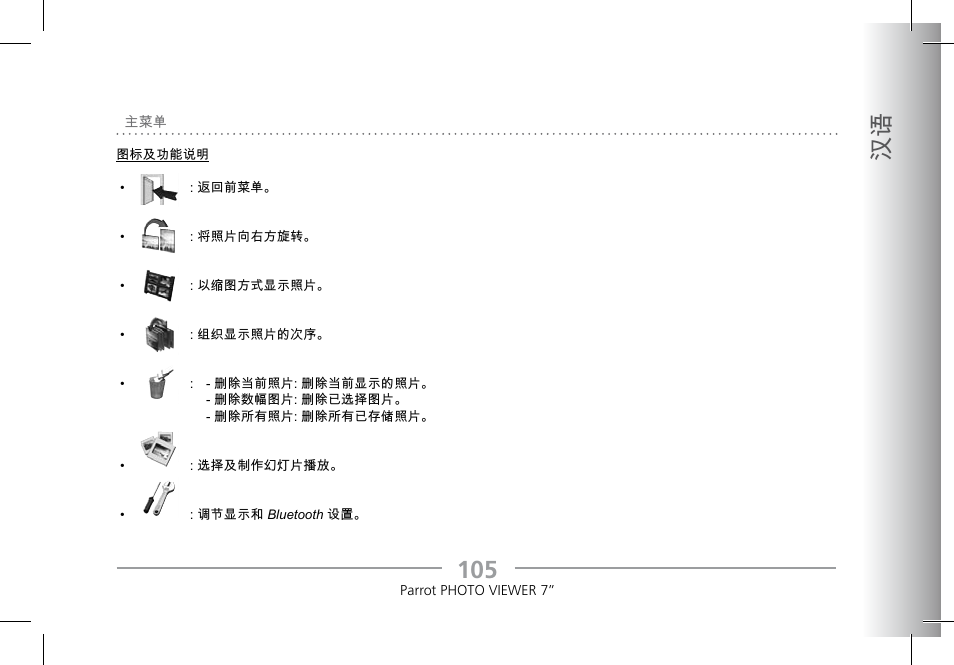 10 汉语 | Parrot Photoviewer 7 User Manual | Page 103 / 148