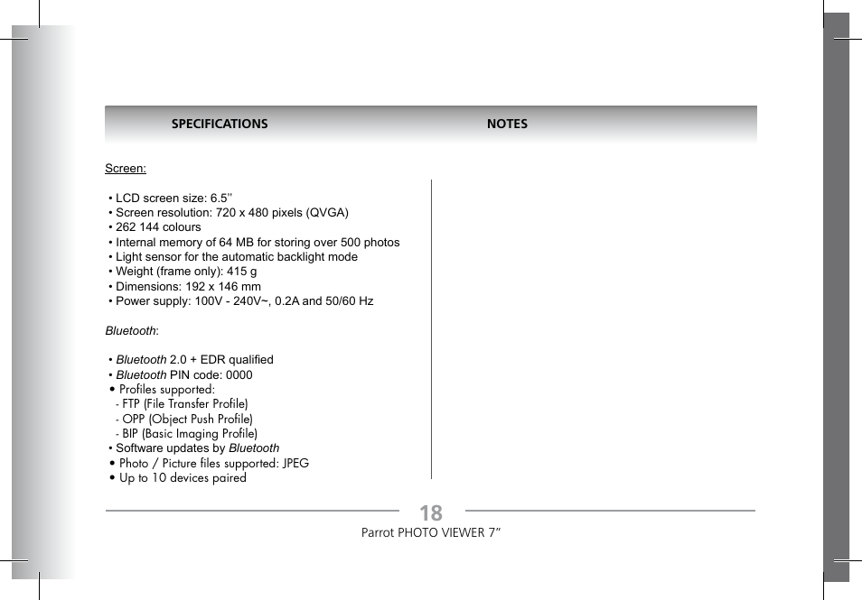 Parrot Photoviewer 7 User Manual | Page 16 / 148