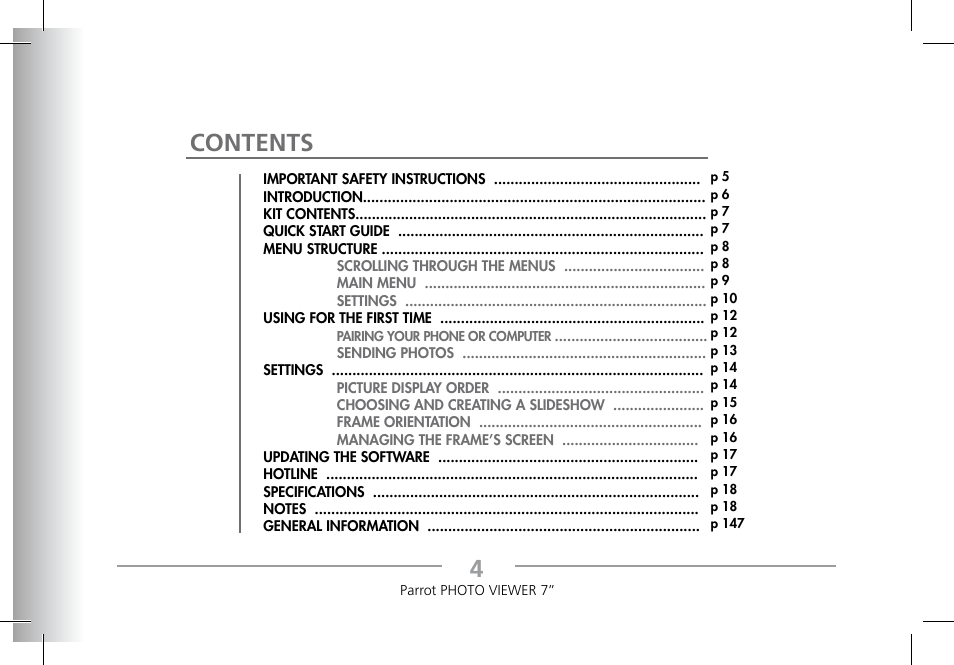 Parrot Photoviewer 7 User Manual | Page 2 / 148