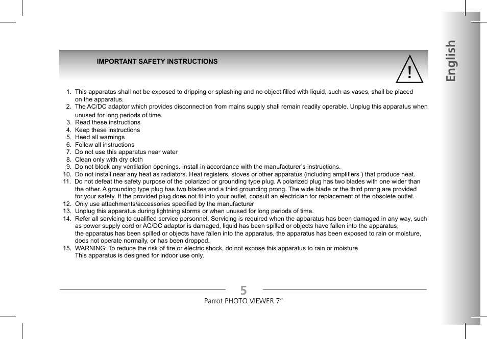 English | Parrot Photoviewer 7 User Manual | Page 3 / 148