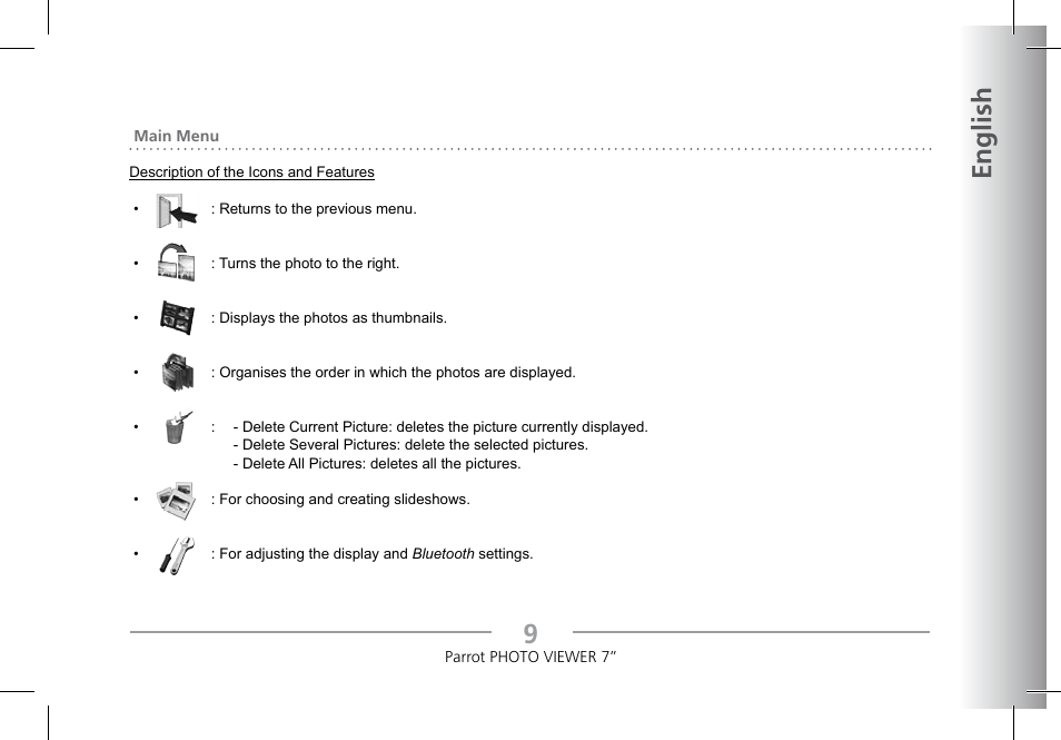 English | Parrot Photoviewer 7 User Manual | Page 7 / 148