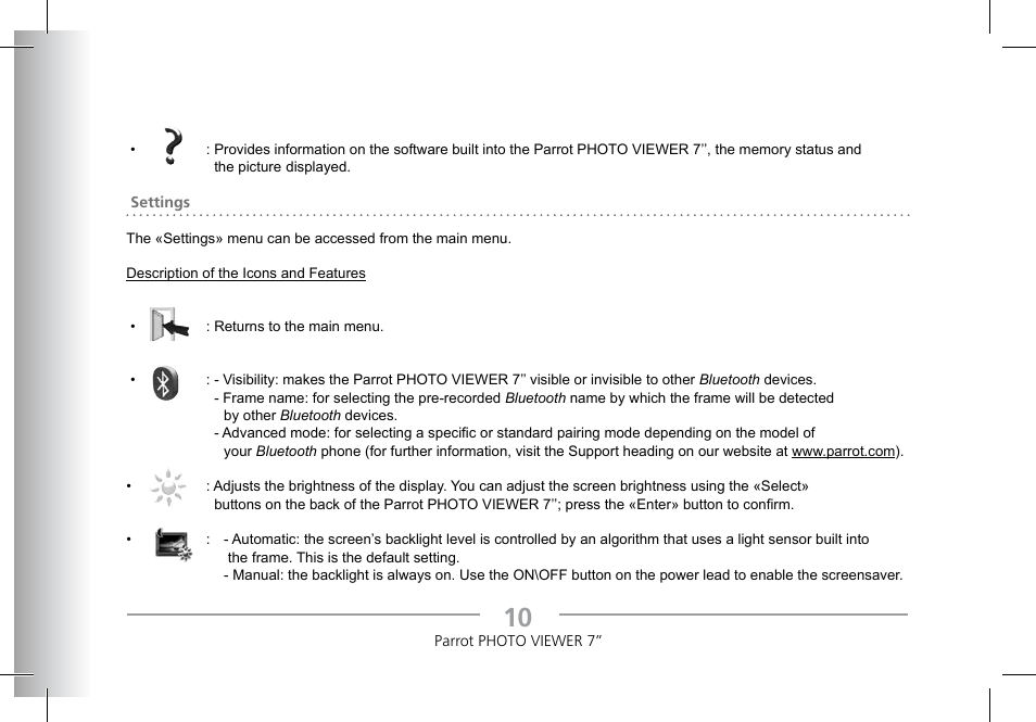 Parrot Photoviewer 7 User Manual | Page 8 / 148