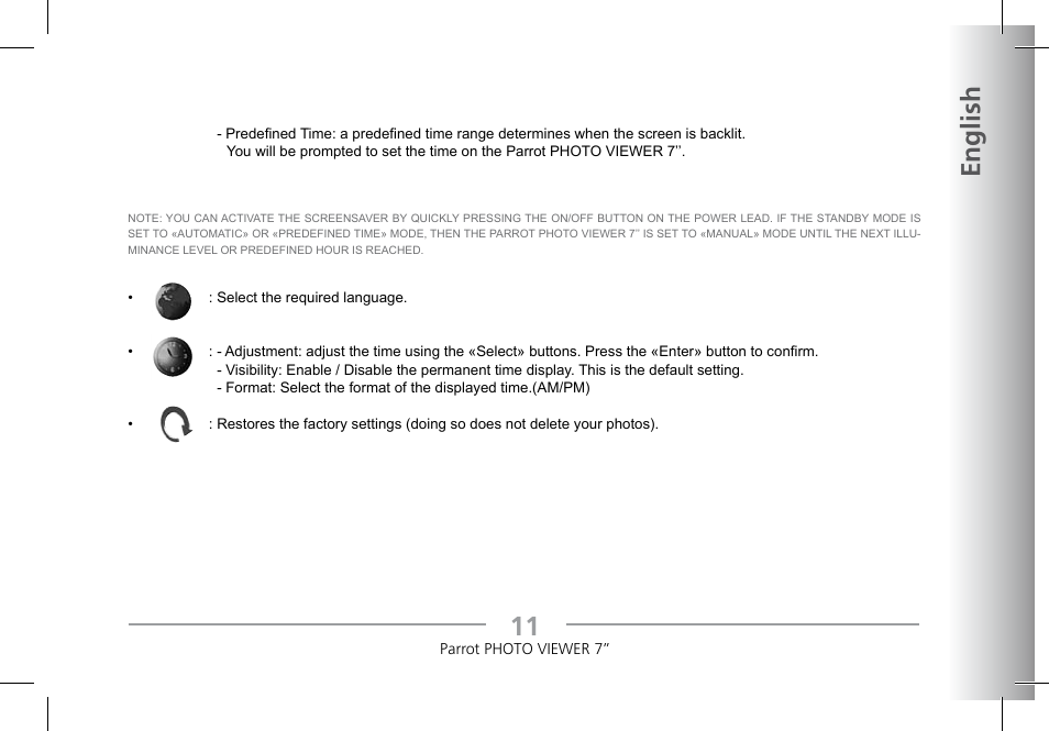 11 english | Parrot Photoviewer 7 User Manual | Page 9 / 148