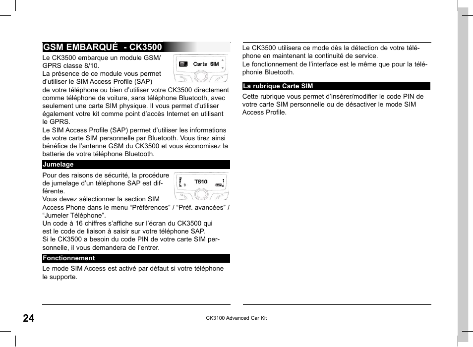 Gsm embarqué - ck3500 | Parrot CK3100 User Manual | Page 24 / 80