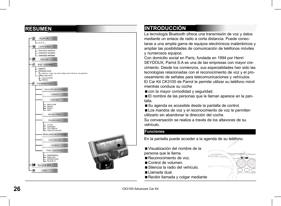 Resumen, Introducción | Parrot CK3100 User Manual | Page 26 / 80