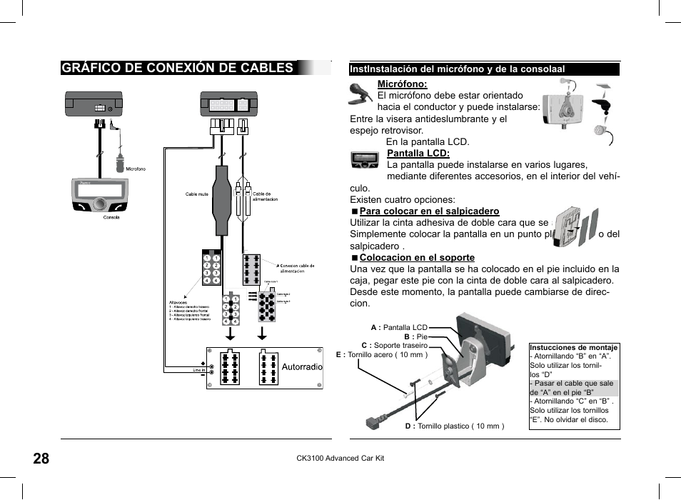 Gráfico de conexión de cables | Parrot CK3100 User Manual | Page 28 / 80