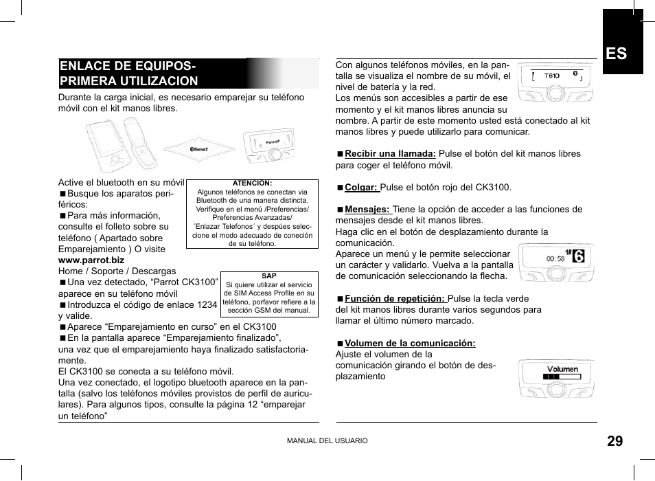 Enlace de equipos- primera utilizacion | Parrot CK3100 User Manual | Page 29 / 80