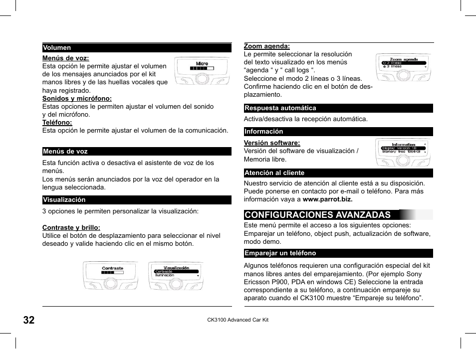 Configuraciones avanzadas | Parrot CK3100 User Manual | Page 32 / 80
