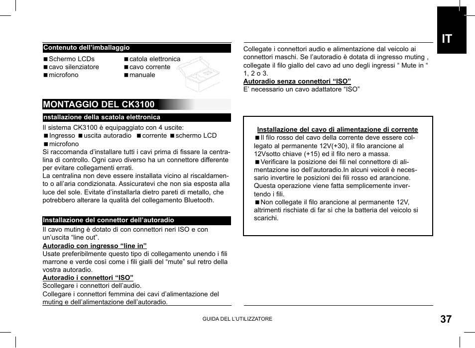 Montaggio del ck3100 | Parrot CK3100 User Manual | Page 37 / 80