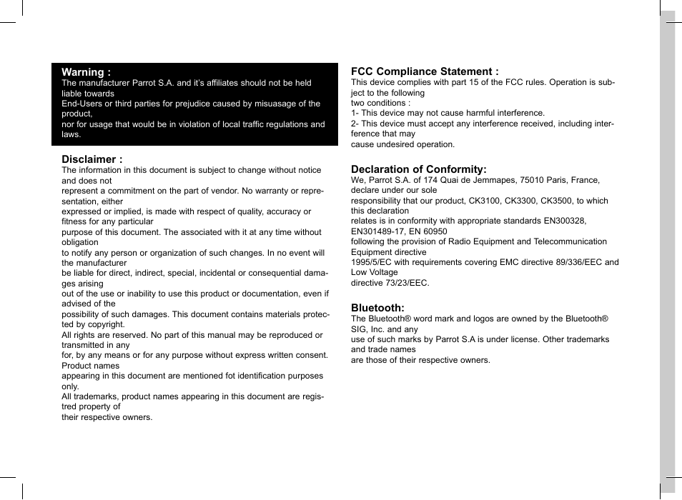 Parrot CK3100 User Manual | Page 4 / 80