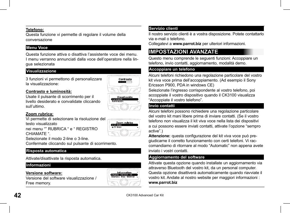 Impostazioni avanzate | Parrot CK3100 User Manual | Page 42 / 80