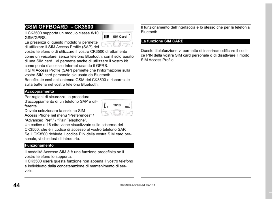 Gsm offboard - ck3500 | Parrot CK3100 User Manual | Page 44 / 80