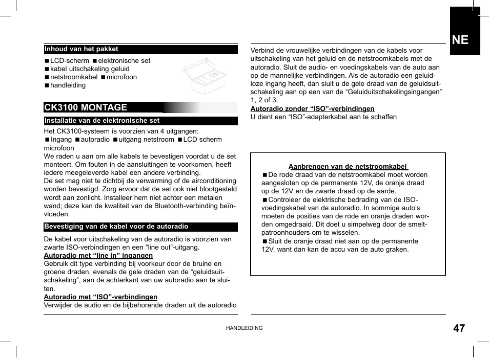 Ck3100 montage | Parrot CK3100 User Manual | Page 47 / 80