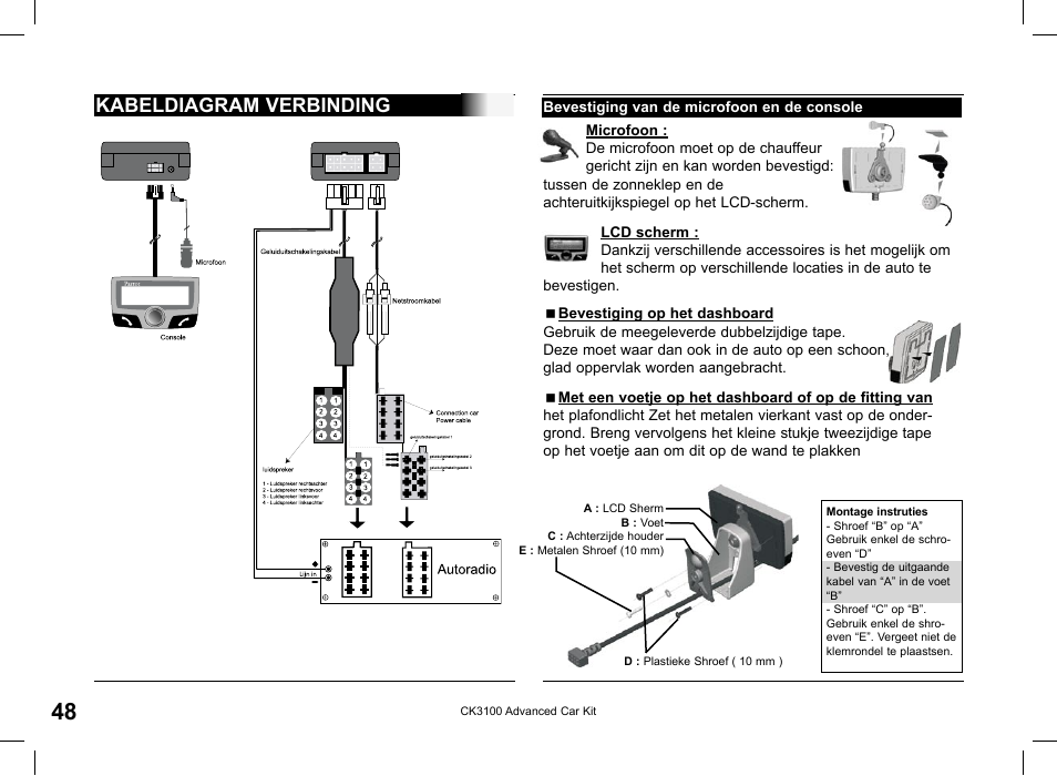 Kabeldiagram verbinding | Parrot CK3100 User Manual | Page 48 / 80