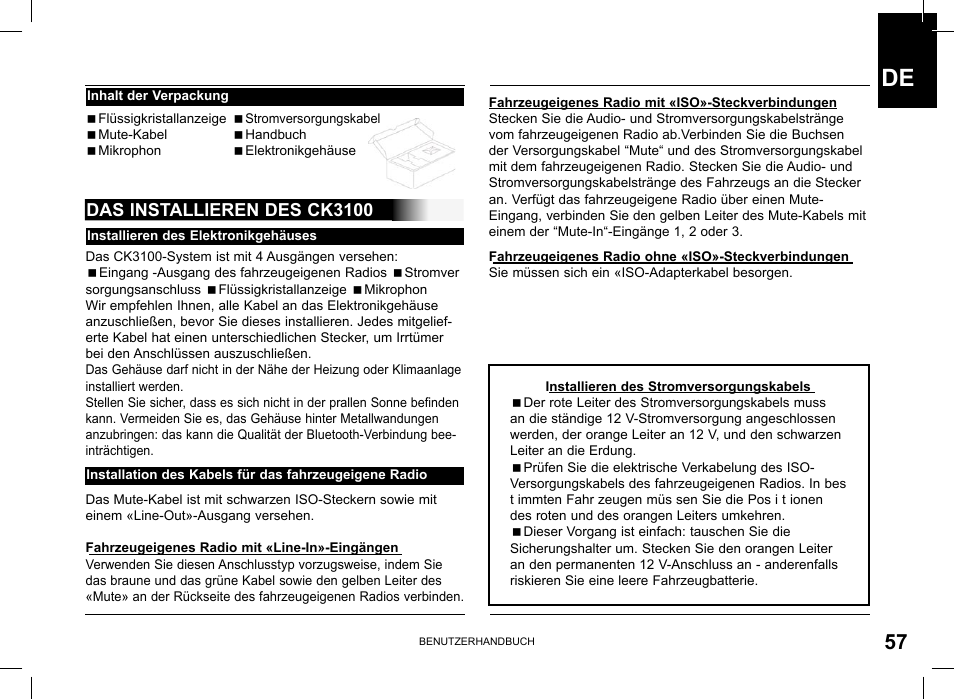 Das installieren des ck3100 | Parrot CK3100 User Manual | Page 57 / 80