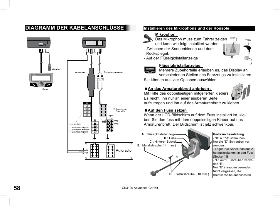 Diagramm der kabelanschlüsse | Parrot CK3100 User Manual | Page 58 / 80