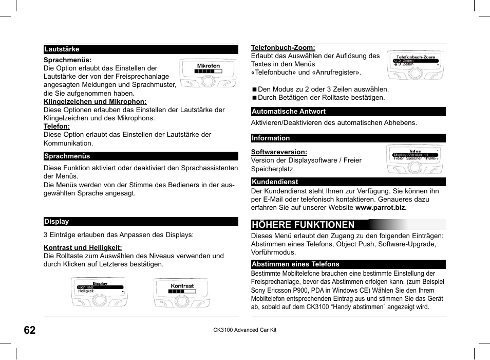 Höhere funktionen | Parrot CK3100 User Manual | Page 62 / 80