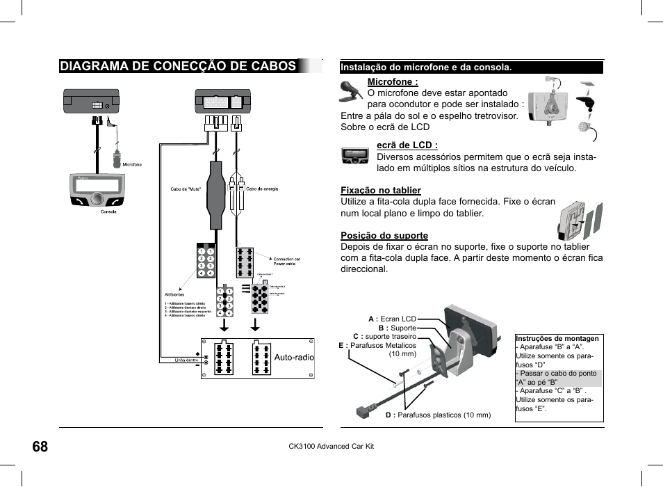 Diagrama de conecção de cabos | Parrot CK3100 User Manual | Page 68 / 80