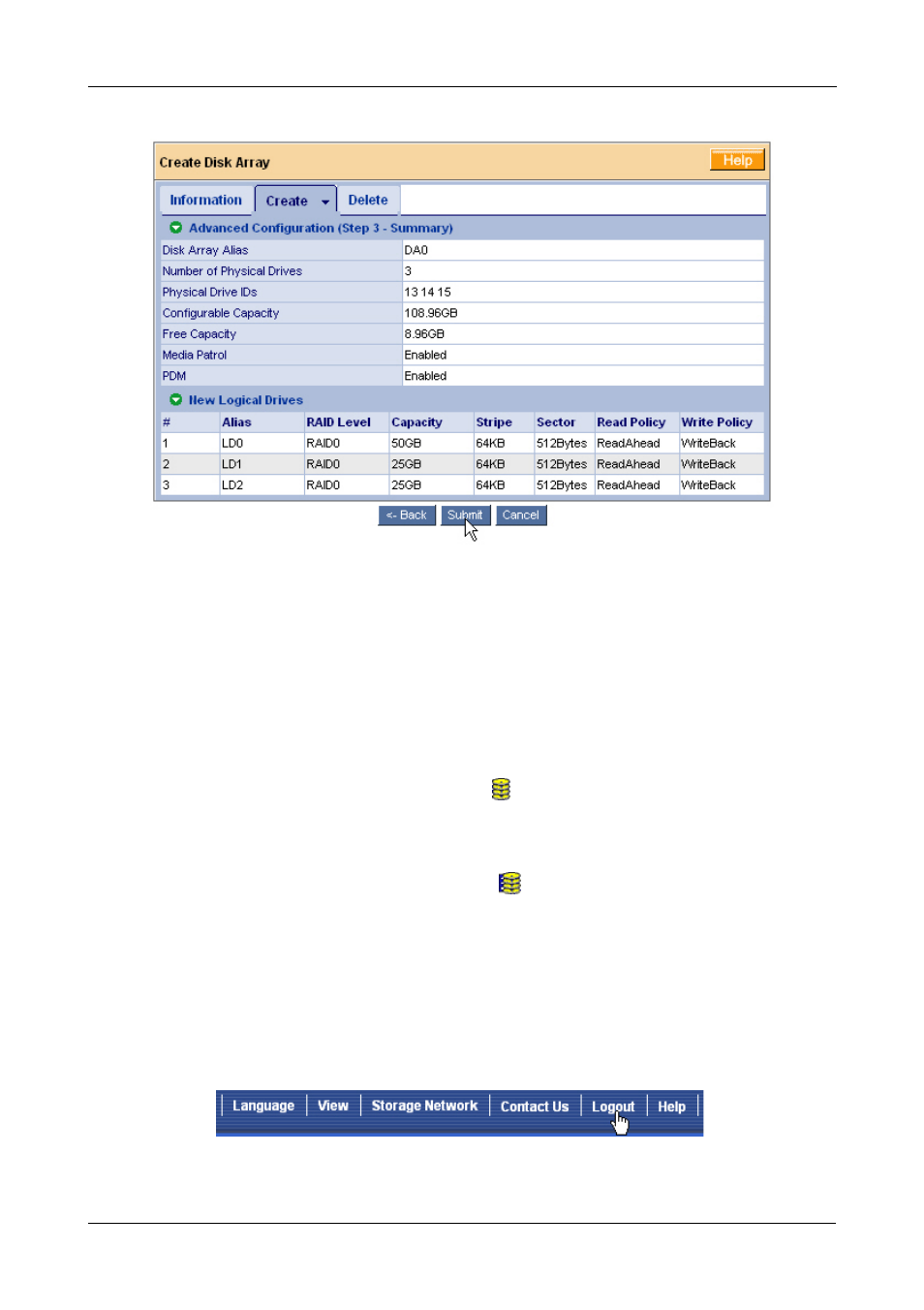 Additional logical drives, Log-out of webpam | Promise Technology VTrack M-Class M300f User Manual | Page 37 / 42