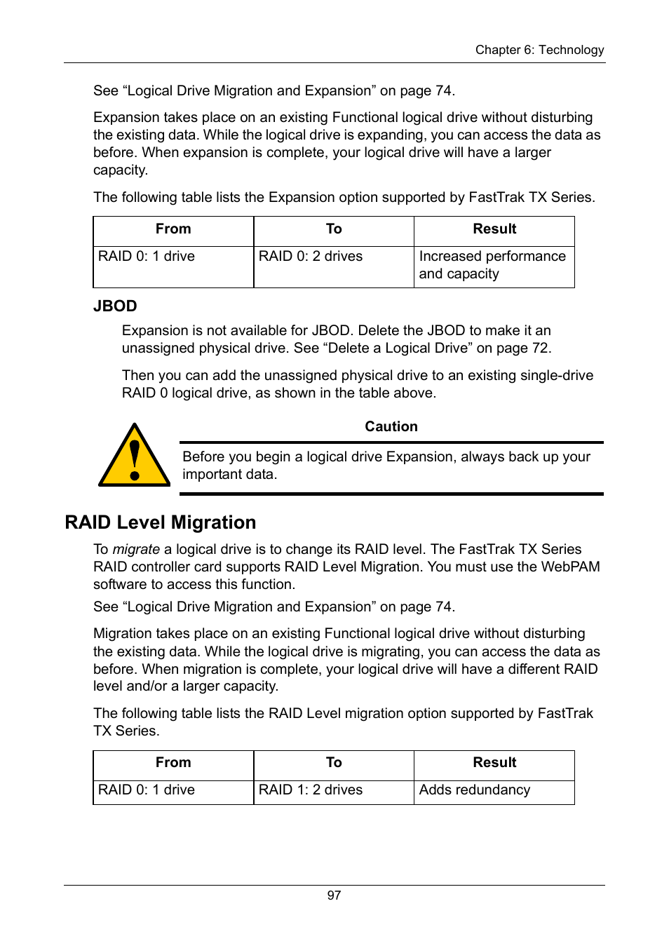 Raid level migration | Promise Technology FastTrak TX2300 User Manual | Page 103 / 128