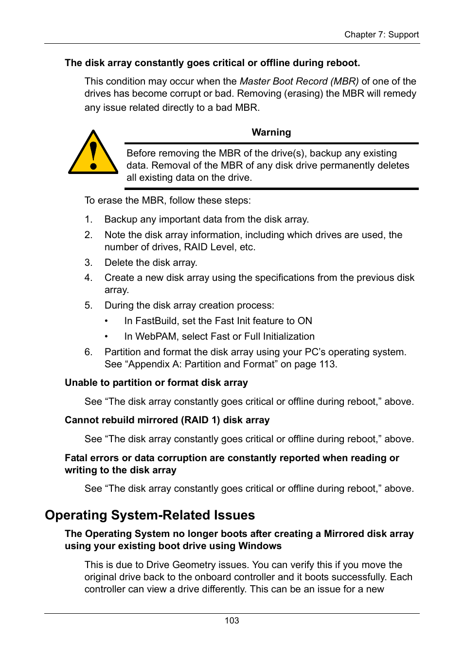 Operating system-related issues | Promise Technology FastTrak TX2300 User Manual | Page 109 / 128