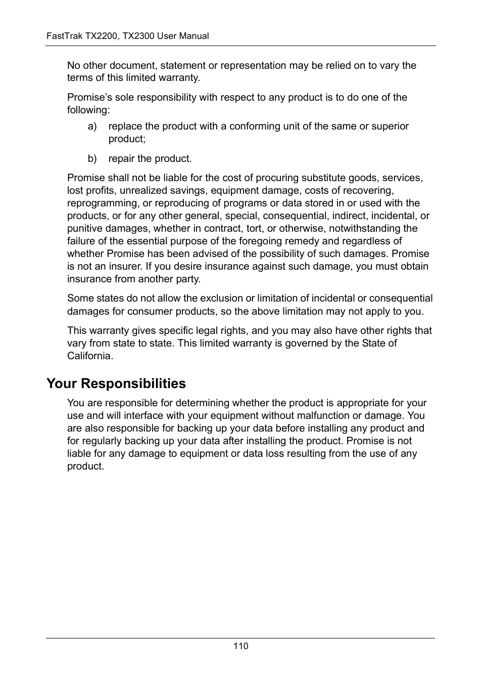 Your responsibilities | Promise Technology FastTrak TX2300 User Manual | Page 116 / 128