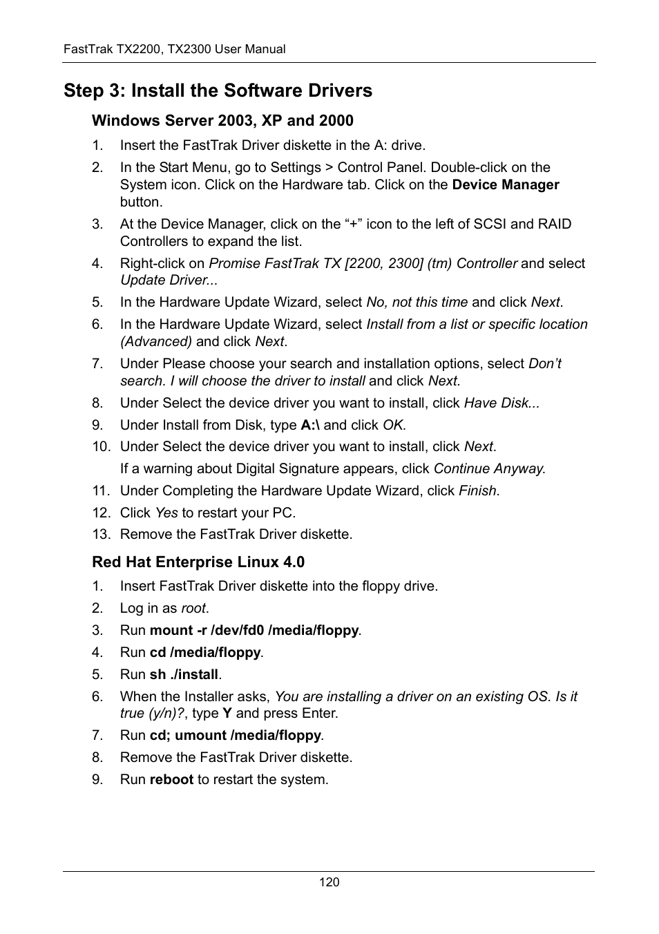 Step 3: install the software drivers | Promise Technology FastTrak TX2300 User Manual | Page 126 / 128