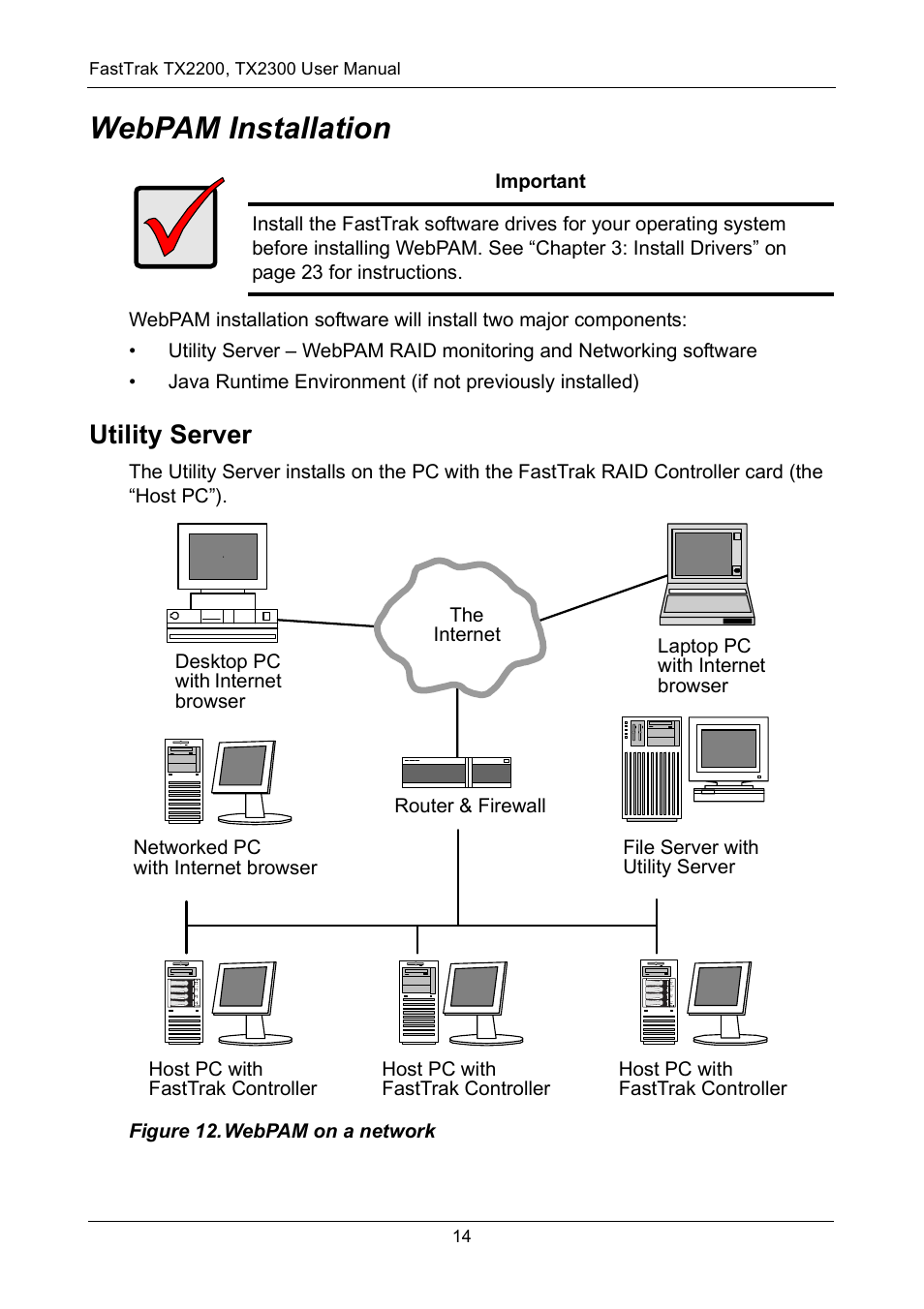 Webpam installation, Utility server | Promise Technology FastTrak TX2300 User Manual | Page 20 / 128