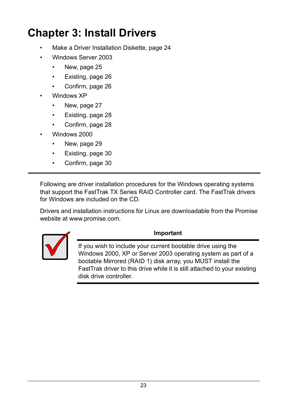 Chapter 3: install drivers | Promise Technology FastTrak TX2300 User Manual | Page 29 / 128