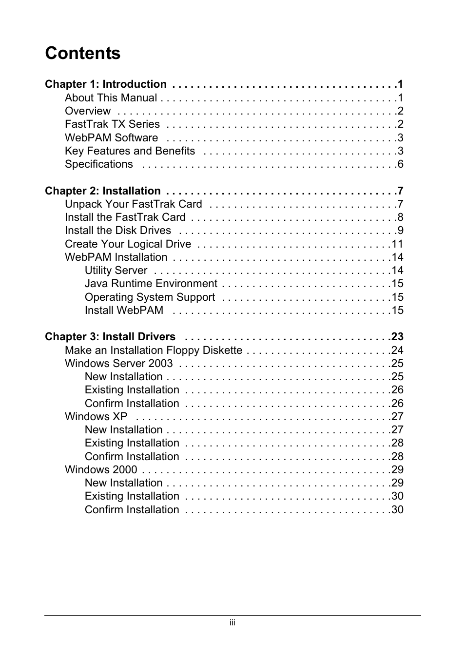 Promise Technology FastTrak TX2300 User Manual | Page 3 / 128